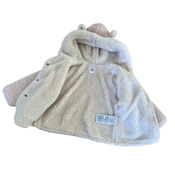 Baby Gap Teddy Bear Cardigan Knit Sweater Jacket Sherpa Baby Girl Pink 6-12M - Picture 3 of 5